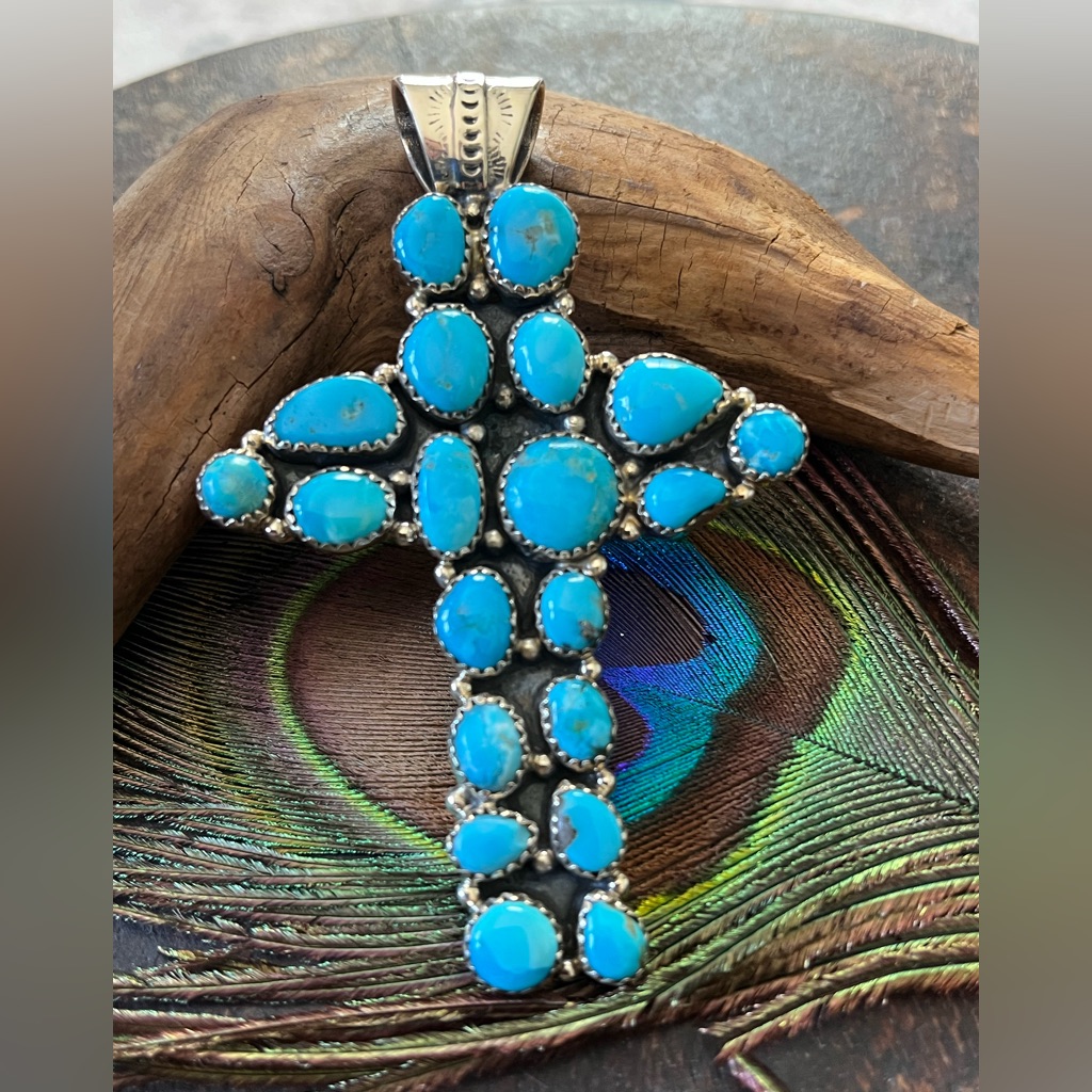 Turquoise Sterling Cluster Cross Pendant